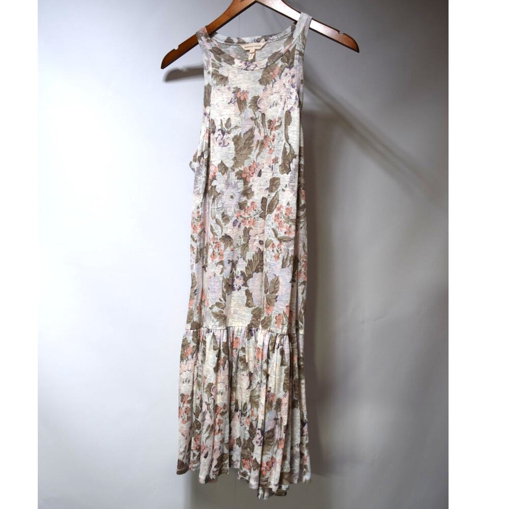 Rebecca Taylor 100% Linen Floral Sleeveless Drop Waist Midi Dress Women's Medium
